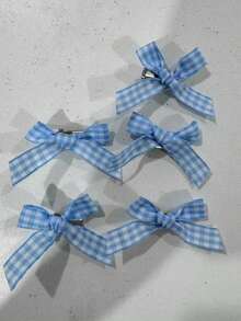 5pcs Plaid Bow Hair Clips, Cute Small Claw Clips For Girls - Blue - View 7