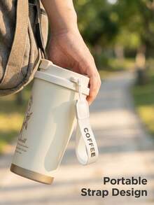 1個 500ML 保溫旅行咖啡杯，雙層不鏽鋼構造，附防漏蓋，便攜式隱藏吸管飲料杯，適合熱飲與冷飲，適用戶外露營、辦公室與公路旅行 - 彩色 - 查看 5