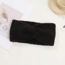 European And American Plush Cross-Over Knitted Headband, Warm Ear Protector Hair Tie, Wide-Brim Face Wash Headband, 1pc Solid Col, First Day Of School - Multicolor - View 14