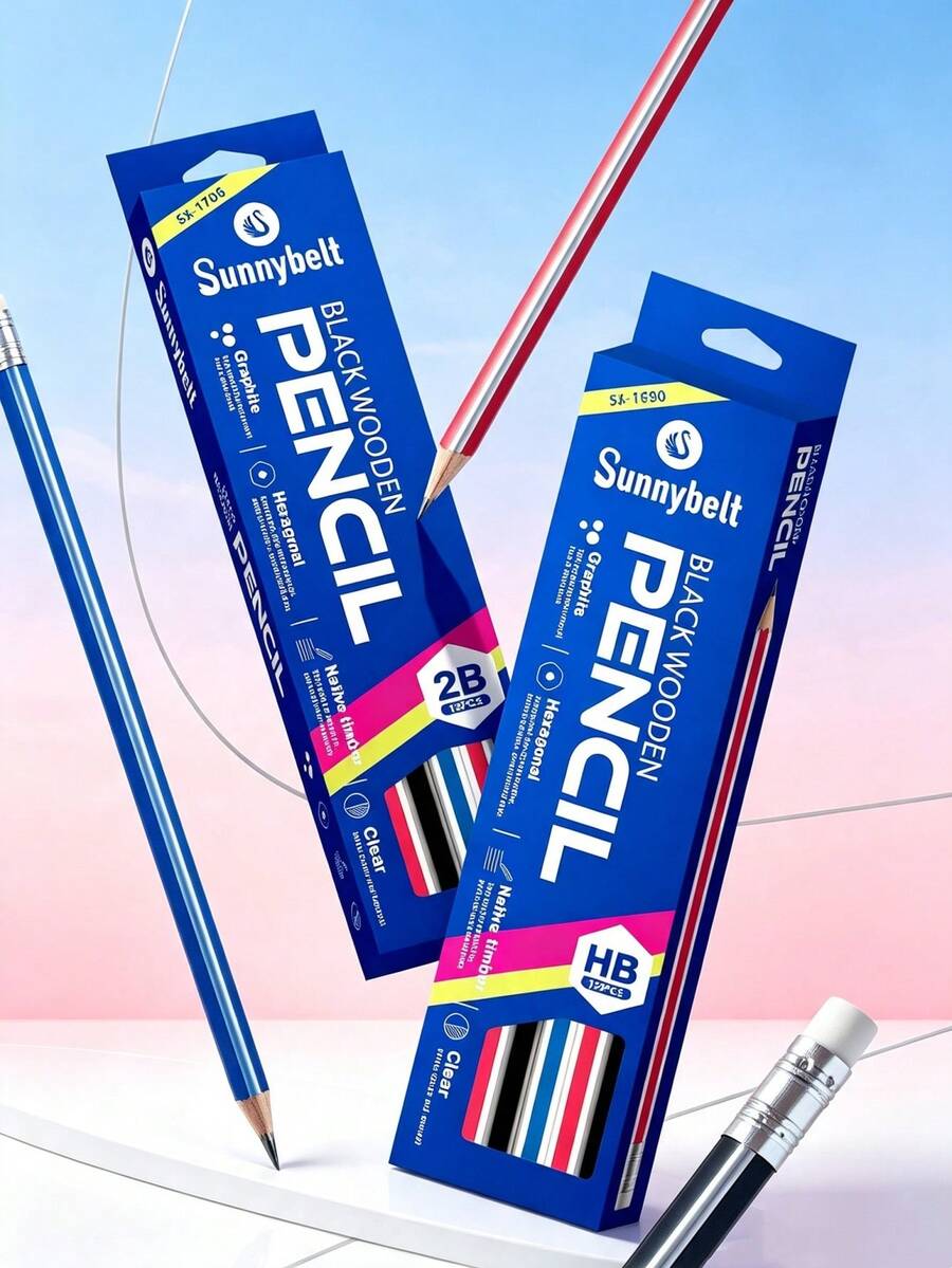 12pcs/24pcs 2B Graphite Pencils, HB Graphite Pencil Set With Eraser - Suitable For School, Art, Office, Drawing, Sketching, Learning - 3 Colors Wooden Pencils, HB Exam Pencils, Back To School Essentials - Multi-color - View 1