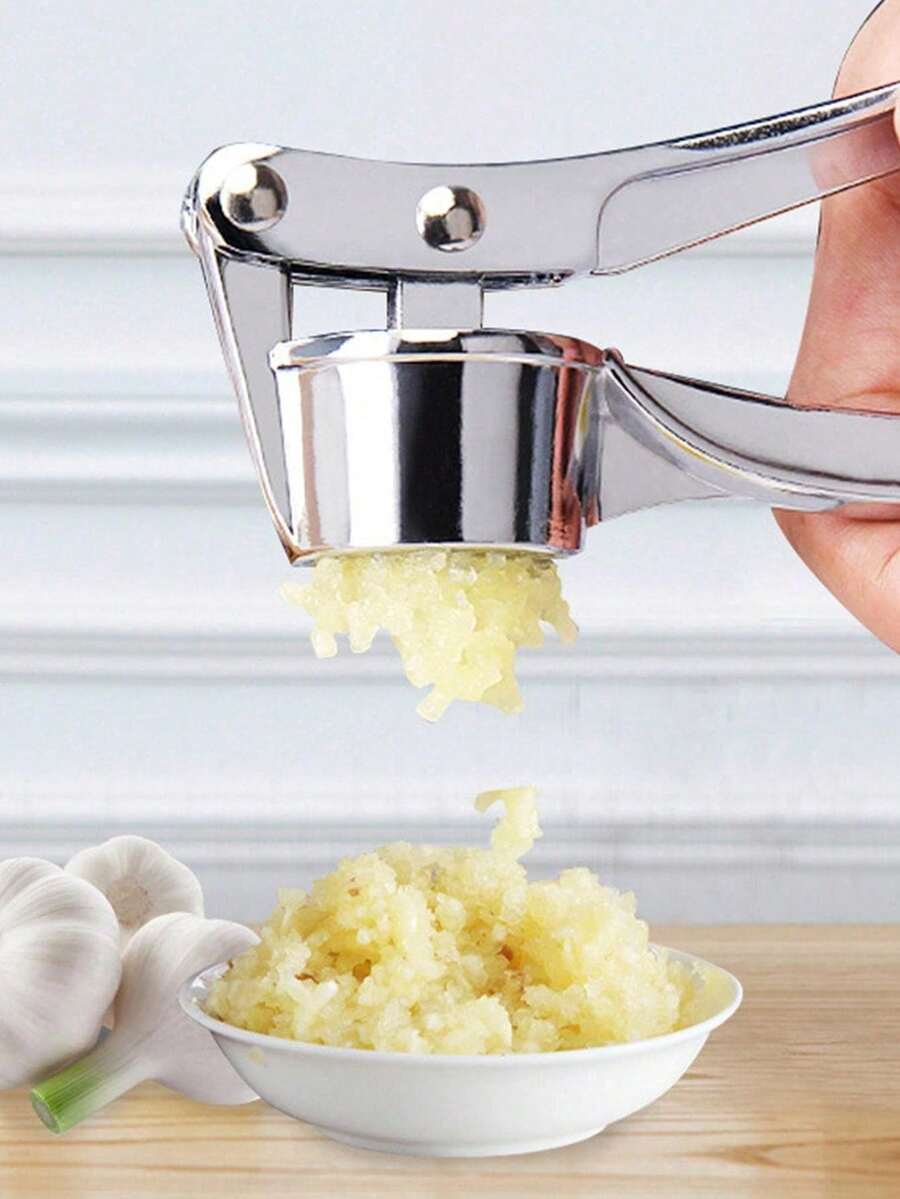 1 Pieza Prensa de Ajo de Acero Inoxidable, Molinillo de Ajo Manual, Molinillo de Jengibre, Utensilio de Cocina, Herramienta Molinillo de Ajo Antioxidante y Segura, Fácil de Apretar y Limpiar, - Plateado - Ver 1