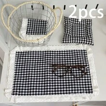 1pc/2pcs/6pcs Korean Ins Style Red Plaid Lace Napkin Placemat Multi-Purpose Dust Cover Food Photography Cloth - Multicolor - View 10