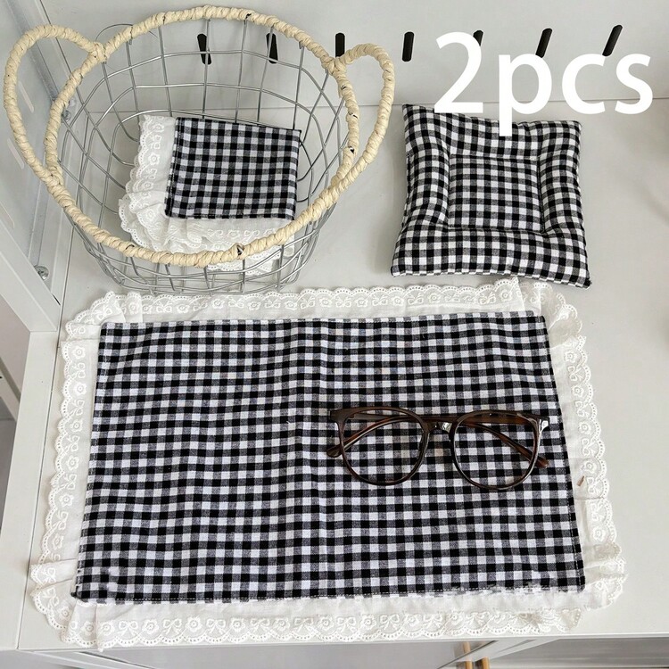 1件/2件/6件韓系Ins風紅色格紋蕾絲餐巾墊 多功能防塵布 食物攝影布 - 彩色 - 查看 10
