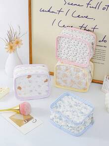 1 Buah Kantong Penyimpanan Mini Motif Bunga Berbentuk Hati, Tas Kosmetik & Pembalut Portabel. Cocok untuk Kosmetik, Hadiah Luar Biasa untuk Perjalanan & Kembali ke Sekolah. - MultiWarna - View 1