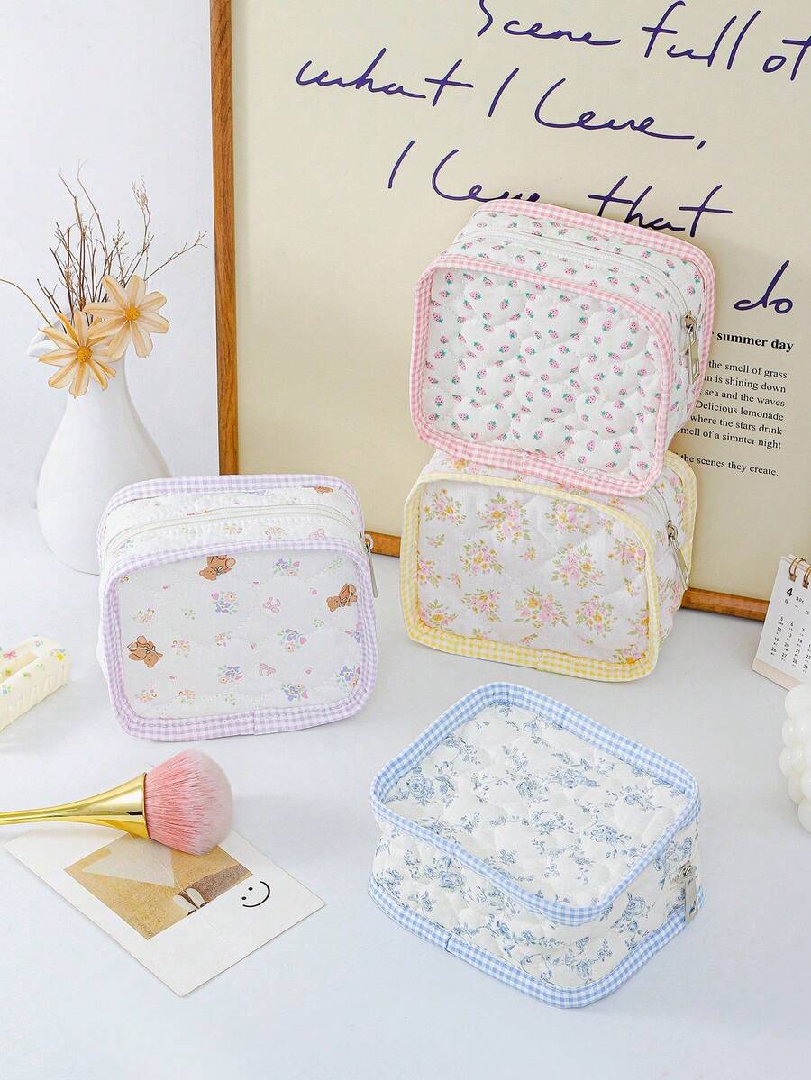 1 Buah Kantong Penyimpanan Mini Motif Bunga Berbentuk Hati, Tas Kosmetik & Pembalut Portabel. Cocok untuk Kosmetik, Hadiah Luar Biasa untuk Perjalanan & Kembali ke Sekolah. - MultiWarna - View 1