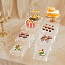 8pcs Modern Display Stands, Countertop Clear Food Risers For Buffet Table, Reusable Acrylic Pedestal Decoration For Cupcake - Transparent - View 3