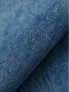 Young Girl Autumn/Winter Minimalist Versatile Classic Vintage Street Style Stand Collar Distressed Front Button Denim Jacket, For Back To School, Daily Wear And Vacation - Medium Wash - View 6