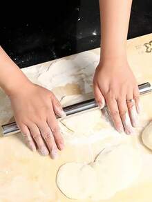 1pc Stainless Steel Rolling Pin, Non-Stick Rolling Pin For Baking Soft Candy, Pizza, Pie, Pastry, Dough, Cookies - Silver - View 10