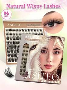 Asiteo 96pcs Single Cluster False Eyelashes D Curl Natural Style Soft Fluffy Lightweight Faux Mink Eyelashes DIY Home Lash Extensions Makeup Eyelashes - D - View 1