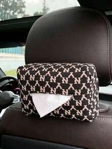 1pc Car Tissue Box, Jacquard Multifunctional Hanging Drawer Box, Car Armrest Box Bowknot Tissue Holder - A - View 9