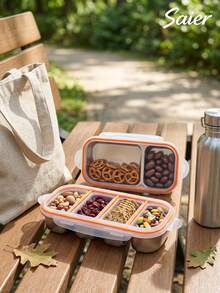 Portable Divided Lunch Box With Lid / Student & Office Worker Meal Box, Multi-Functional Fruit & Snack Airtight Container (2-Compartment/3-Compartment/4-Compartment Optional), Odor-Proof Stainless Steel Divided Fresh-Keeping Box, Sealed Lunch Box With Handle, Office Worker Weight Loss Meal/Fruit & Snack Storage Box, Portable Picnic Lunch Box - Multicolor - View 10