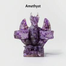 1PC Natural Amethyst Crystal Dragon Statue, Double Candle Holder Figurine, Reiki Healing Feng Shui Decor, Home & Office Desktop - Resin Fire Dragon Figurine - View 13