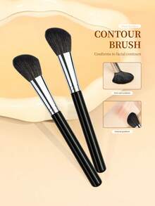 Slanted Cheekbone Blush Brush Contour Brush Multi-Functional Professional Makeup Tool With Wool Bristles For Better Pigment Pickup - Black - View 2