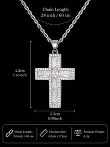 Men's Rhinestone Cross Pendant Necklace, European And American Hip-Hop Style Jewelry, Twisted Chain With Personalized Street Style - Cross - View 5