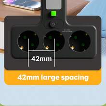 European Wall Socket With 3 Independent Switches, Socket, Multi-Socket Without Extension Cable With Alarm Light - EU E Type Plug(220-240V) - View 10