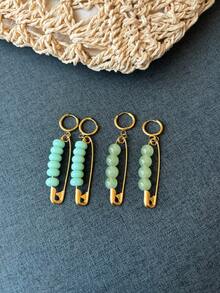 Minimalist Stainless Steel Paperclip Earrings With Colorful Beads, Personalized Ear Jewelry For Women - Earrings - View 8