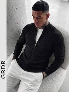 GRDR Men's Autumn/Winter Fashion Casual Commute Zip-Up Knit Cardigan - Black - View 7