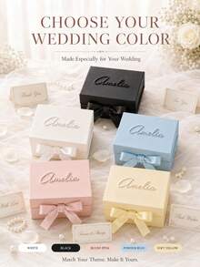 1pc Customized Name Gift Box, Personalized Text Luxury Gift Box With Ribbon, Magnetic Closure Bridesmaid/Proposal Box, Empty Gift Box, Birthday Gift - Multicolor - View 7