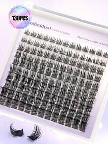 Asiteo 130pcs D Curl Natural Style False Eyelashes 8-16mm Mixed Length DIY Lash Clusters, Fine Soft Fluffy Lightweight, Suitable For Daily Makeup Eyelash Extensions, Single Cluster DIY Home Use, Suitable For Beginners, Daily, Date, Party, Travel Makeup Tools - D - View 2