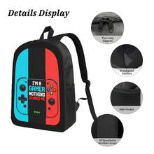 Gamer Style Back To School Student Backpack Multi-Compartment Set Three Stripes Game Console Unisex Laptop Pocket Insulated Lunch Cooler Pencil Case - Black - View 6