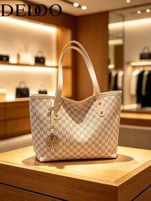 Dedoo Women's Shoulder Tote Bag, All-Over M Letter Pattern, Durable Composite Fabric, Large Capacity, Campus Backpack, Suitable For University Campus - White - View 2
