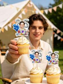 Personalized Photo Cupcake Toppers, Custom Face Birthday Cake Decorations With Age And Numbers, Birthday Party Decorations, Retro Collage Style Cupcake Toppers, Custom Photo Cake Decorations For Birthday Celebrations, Dessert Table Decorations, Party Supplies. - Multicolor - View 3