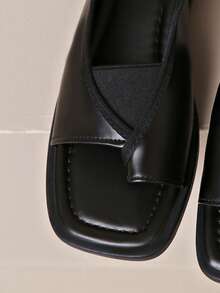 Women's Square Toe Flat Sandals, Summer Minimalist Back Strap Open Toe Casual Versatile Low Heel Shoes - Black - View 8