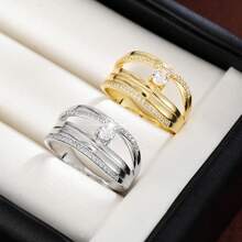 1pc Minimalist Line Geometric Arrangement Design Cubic Zirconia Women's Ring - Multicolor - View 4