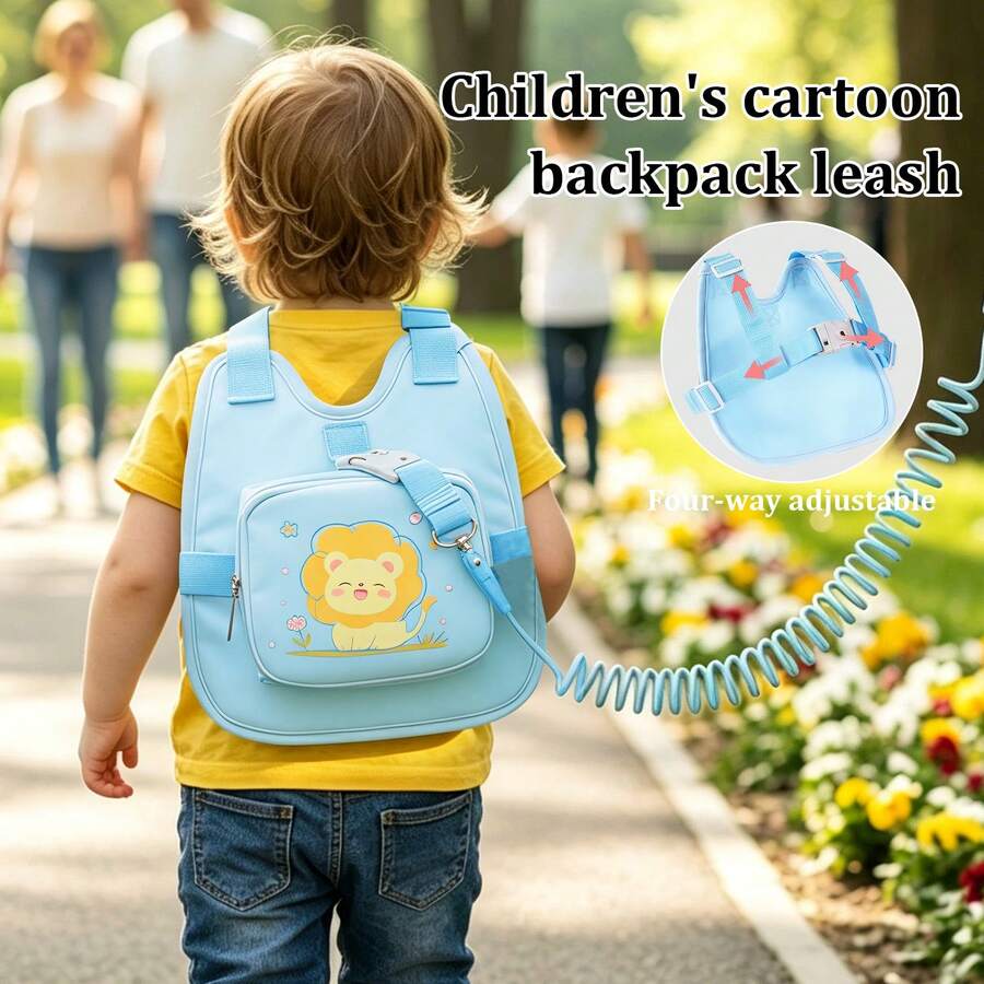 1pc Cartoon Baby Anti-Lost Backpack With 2m Leash, Breathable Adjustable Shoulder Straps, Polyester Material, Designed For Boys And Girls Children Anti-Lost Rope And Safety Wrist Strap Category: Safety Leash, Traction Strap - Multicolor - View 1