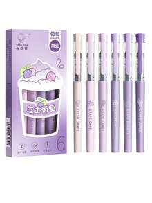6pcs Grape Color Series Replaceable Ink Cartridge Liquid Ink Pens, Gradient Color Series, 0.5mm Black Full Needle Tube Ballpoint Pens For Exam Practice - A - View 8