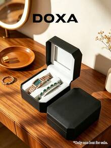 DOXA 黑色幾何翻蓋雙層珠寶收納盒，附加厚內襯與格欄分隔，奢華生日週年禮品盒 - 黑色 - 查看 1