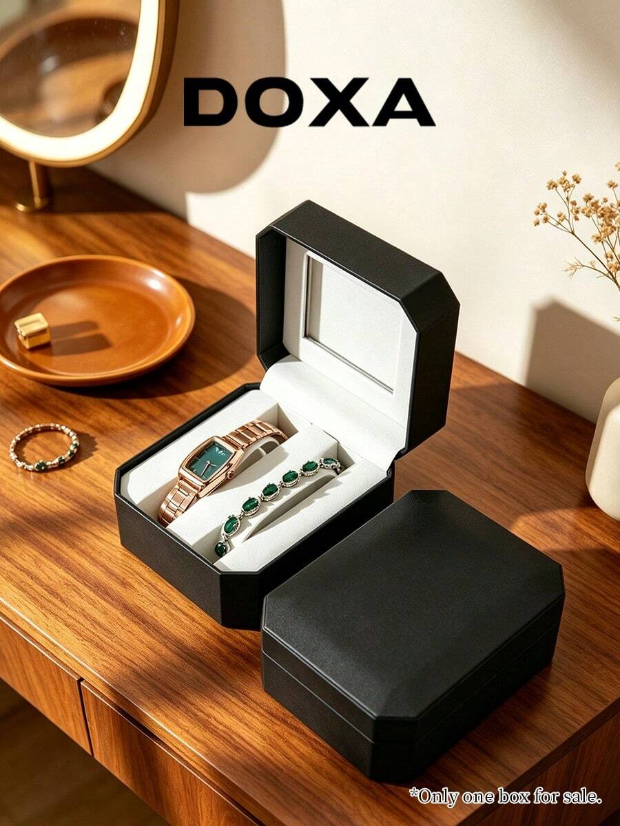 DOXA 黑色幾何翻蓋雙層珠寶收納盒,附加厚內襯與格欄分隔,奢華生日週年禮品盒 - 黑色 - 查看 1