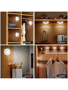 觸控式 LED 燈，銀色自黏式迷你櫥櫃照明燈，電池供電無線壓感小夜燈，適用於廚房、衣櫃、汽車、露營車、樓梯緊急照明，免鑽孔安裝 - 銀色外殼 - 查看 6