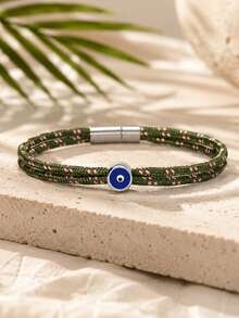 diffone 1pc Men's 3mm Paracord Evil Eye Blue Bead Double Strand Bracelet, Handmade Jewelry Gift, Daily Accessory - Evil Eye Bracelet - View 5