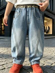 Young Boy Spring Loose Comfortable Straight Leg Denim Jeans Pants Suitable For Daily School Casual Outdoor Wear - Baby Blue - View 5