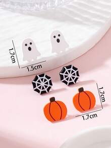 3 Pairs/Set Halloween Ghost Spider Pumpkin Design Women's Fashion Jewelry Earring Set, Perfect Decoration For Holiday Parties - Multicolor - View 4