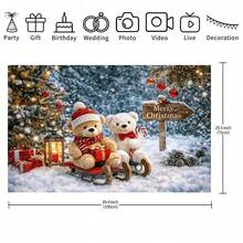1 Piece Of Christmas Teddy Bear Background Cloth With Christmas Tree, Colorful Balls, Warm Light String, Red Gift Box, Suitable For Christmas Party Decoration, Photography Props, Birthday, Shower, Winter Event Decoration. - Multicolor - View 6