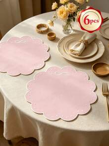 1-6pcs Bowknot Polka Dot Placemats, French Country Fabric Wavy Round Embroidered Waterproof Table Mats For Home, Afternoon Tea, Birthday Party - Multicolor - View 16