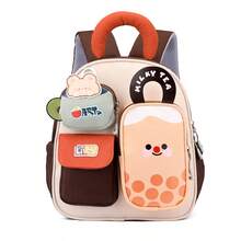 1pc Macaron Color Block Milk Tea Kids Backpack, Cute Preschool Backpack For Boys And Girls, Lightweight School Bag For Toddlers And Young Children, Travel Bag - Multicolor - View 15