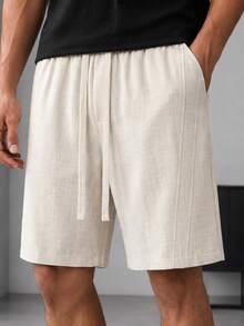 Blueprint Man 1pc Men's Apricot Shorts, Drawstring Elastic Waist, 3D Panel Design, Linen-Like Fabric, Comfortable & Breathable, Machine Washable & Dry Cleanable, Old Money Style, Business Casual, Spring/Summer Commute, Light Business - Apricot - View 9