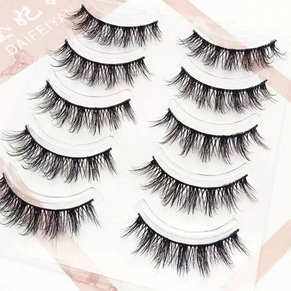 5 Pairs Thick Black Stem False Eyelashes, One-Piece Curly Eyelashes, Curl-Shaped, Glue-Free False Eyelashes, Makeup Tool, Black Thick Style, Suitable For Eye Makeup, Makeup Modification, Daily Makeup, Daily Commute, Work Commute, Student Makeup, Date Makeup, Party Look, Stage Performance, Wedding Bridesmaid Makeup, Holiday Makeup, Photography, Daily Beauty, Thick Realistic False Eyelashes