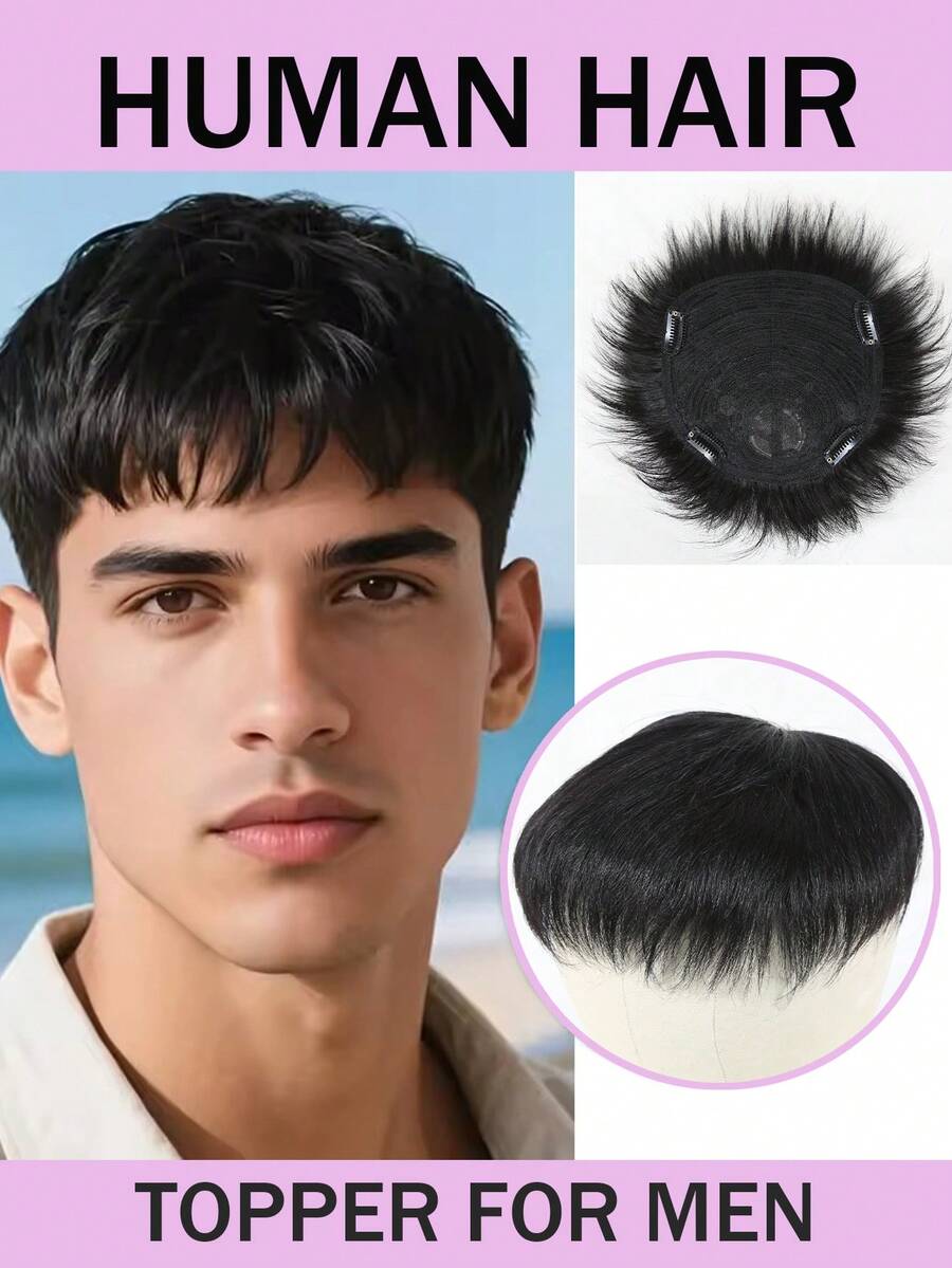 Male Hair Pieces-Simple Use Versatile Application Replacement System Straight Short Topper Hairline Loss Toppers For Men Natural Black Color - Natural & Black - View 1