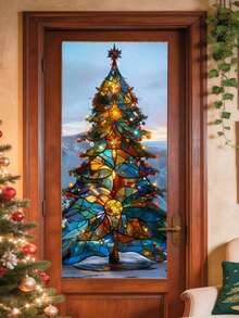 1pc Large Double-Sided Christmas Tree Window Sticker, Suitable For Bedroom, Living Room Or Bathroom Window Decoration, Holiday Season Christmas Tree Glass Window Sticker Decor - Multi-color - View 4