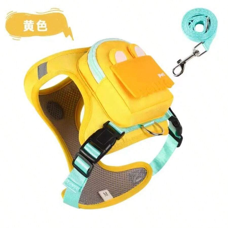 1 Set Dog & Cat Cute Backpack Harness With Leash, Adjustable Buckle No-Choke Small Backpack For Tissues And Snacks, Convenient For Outings, Escape-Proof Breathable Vest Suitable For Small To Medium Dogs - Ginger - View 1