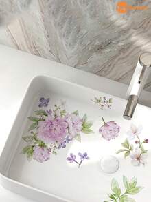 SUPSTICKER 1pc Fresh Floral Bathtub Sticker, PVC Waterproof Oil-Proof Removable Decal, 12.79x18.62 Inches, Suitable For Bathroom Sink Vanity - 1PC - View 5