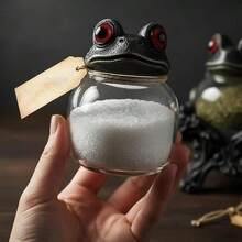 Set Of 3 Gothic Witch Frog Spice Jars With Carved Bases, Vintage Handmade Apothecary Jars With Frog Lids, Dark-Style Kitchen Food Storage Jars, Spice And Herb Salt Containers, Unique Home Decor - Black - View 7