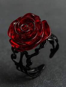 1pc Vintage Gothic Rose Victorian Open Ring, Dark Personalized Adjustable Red Filigree Women's Ring, Suitable For Daily Wear, Party, Music Festival, Halloween, Jewelry Accessory - Multicolor - View 2