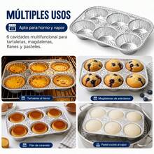 Set Of 4 Disposable Aluminum Foil Baking Pans With 6 Cavities (7cm) For Muffins, Cupcakes And Tartlets, Heat Resistant Molds For Catering - 彩色 - 查看 6