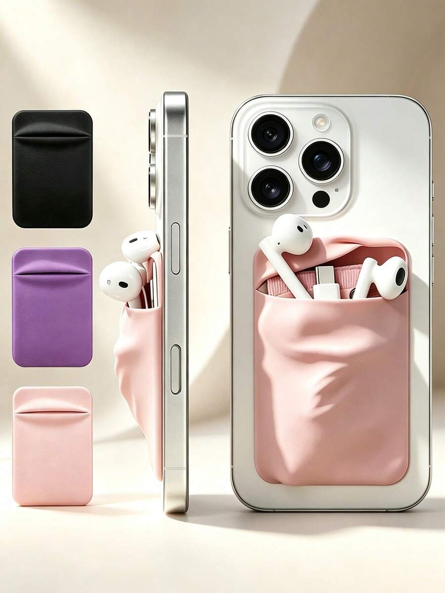 3M Self Adhesive Anti-Fall Phone Card Holder, Expandable Covered Sticky Pocket For Cards Cash Earbuds, Minimalist Travel Integrated Storage Sleeve - Multicolor - View 1