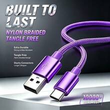 3入 USB Type C 快充線，USB-A 轉 Type-C 快充數據線（3.3ft/6.6ft/10ft 尼龍編織線），適用 Android 手機充電，相容三星及其他 Android 手機與設備，適合室內/戶外/旅行與車內環境，粉色/紫色 - 3pcs粉+藍+紫 - 查看 3